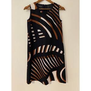 Lafayette 148 XS Italian Fabric Sleeveless Career Dress Navy Blue White Brown